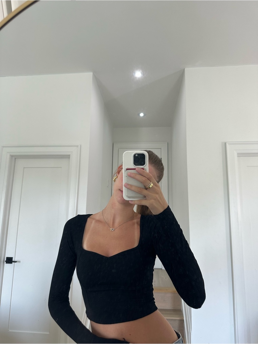 Garage Black Long-Sleeve Square Neck Crop Top